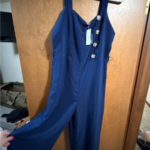Francesca's Collections Navy Jumpsuit with Silver Buttons